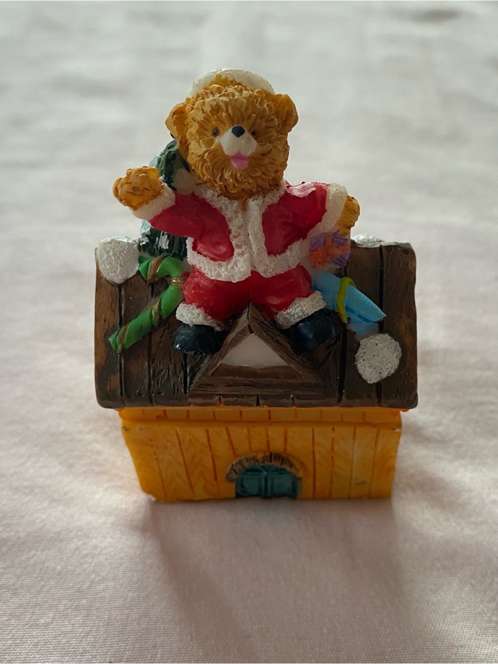 Vintage Christmas Bear Hinged Trinket Toy Gift Box Novelty Figurine